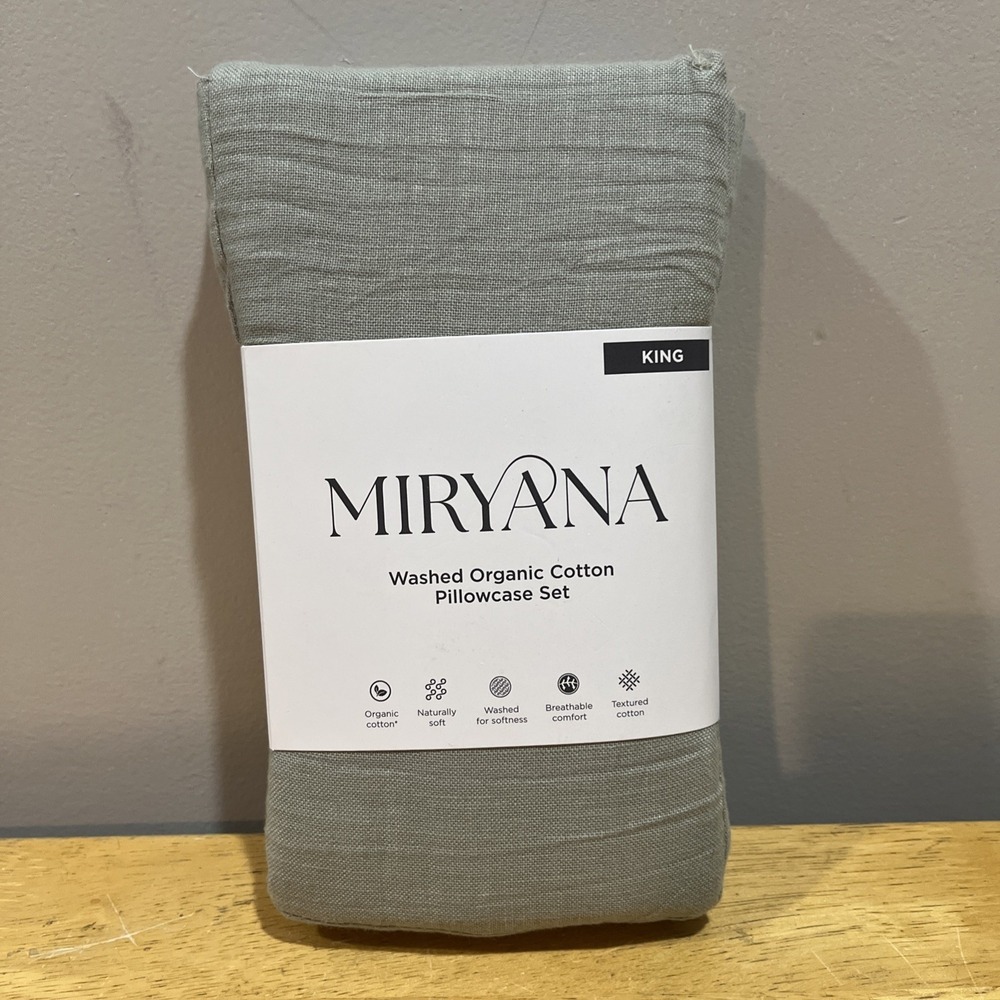 MIRYANA Pillowcases King Sage Green Organic Cotton Set Washed‎